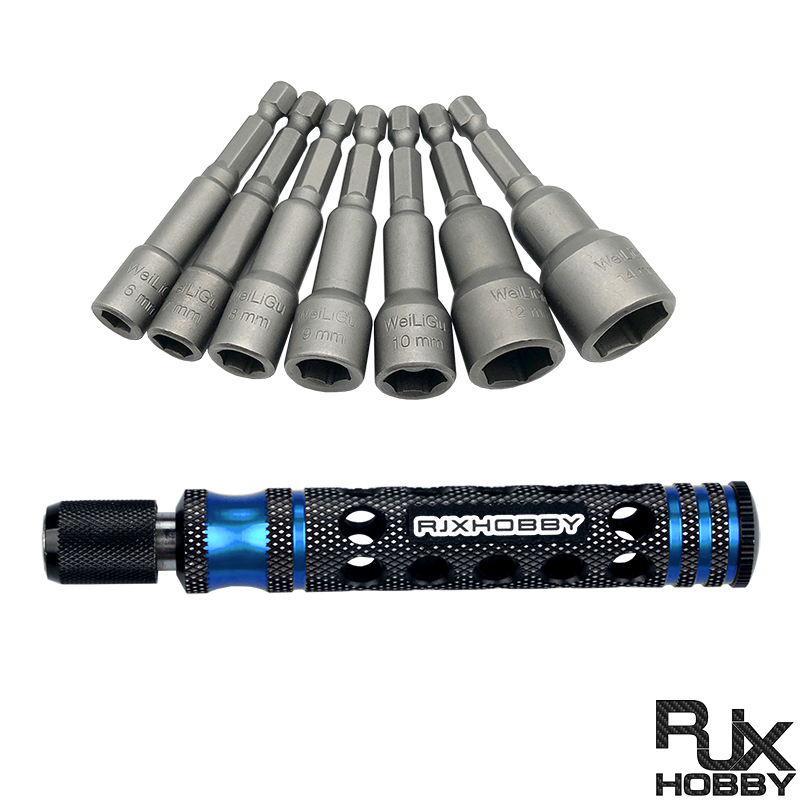 RJX 7pcs 1/4 Inch 6.35mm Length 65mm 6.0 / 7.0 / 8.0 / 9.0 / 10 / 12 / 14mm Nut Drivers