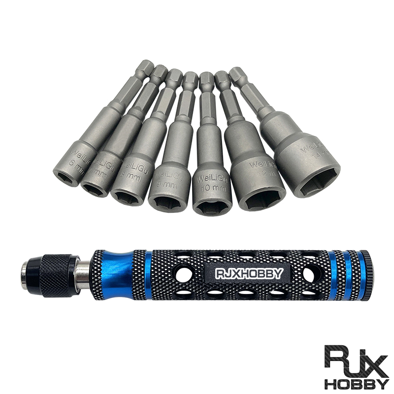 RJX 7pcs 1/4 Inch 6.35mm Length 65mm 6.0 / 7.0 / 8.0 / 9.0 / 10 / 12 / 14mm Nut Drivers