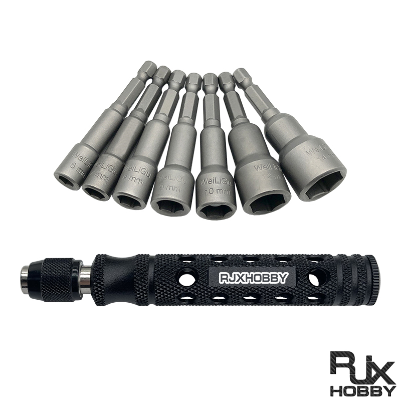 RJX 7pcs 1/4 Inch 6.35mm Length 65mm 6.0 / 7.0 / 8.0 / 9.0 / 10 / 12 / 14mm Nut Drivers