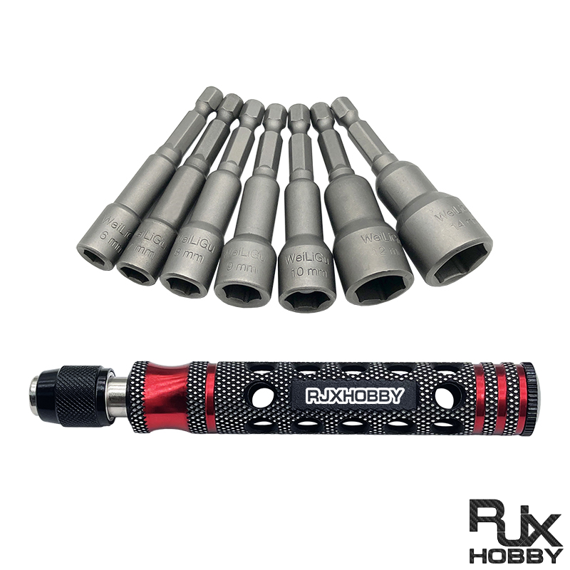 RJX 7pcs 1/4 Inch 6.35mm Length 65mm 6.0 / 7.0 / 8.0 / 9.0 / 10 / 12 / 14mm Nut Drivers