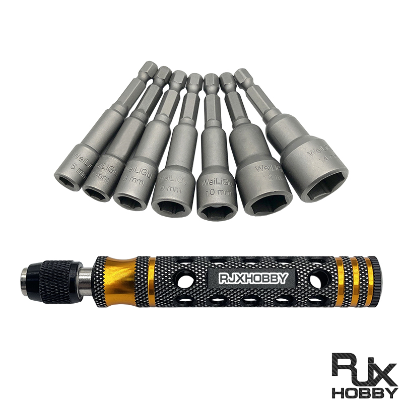 RJX 7pcs 1/4 Inch 6.35mm Length 65mm 6.0 / 7.0 / 8.0 / 9.0 / 10 / 12 / 14mm Nut Drivers