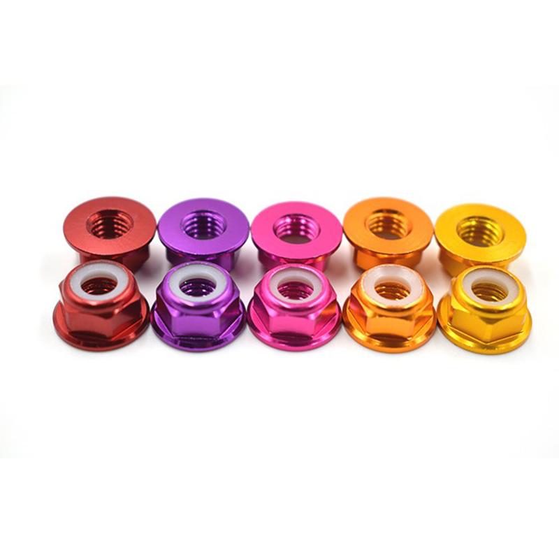 RJX CW CCW 50pcs M4 M5 M6 Lock Nuts Flanged Nylon Insert Aluminum Alloy Self-Locking Nuts