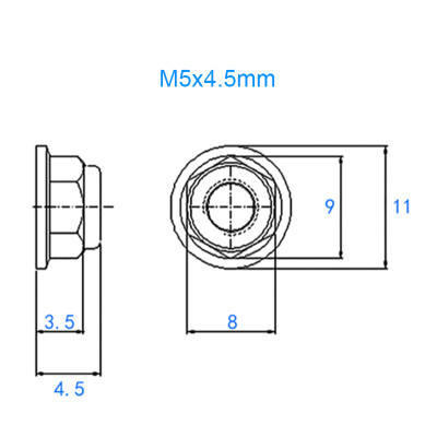 RJX  CW CCW 50pcs M5x4.5mm Lock Nuts Flanged Nylon Insert Aluminum Alloy Self-Locking Nuts