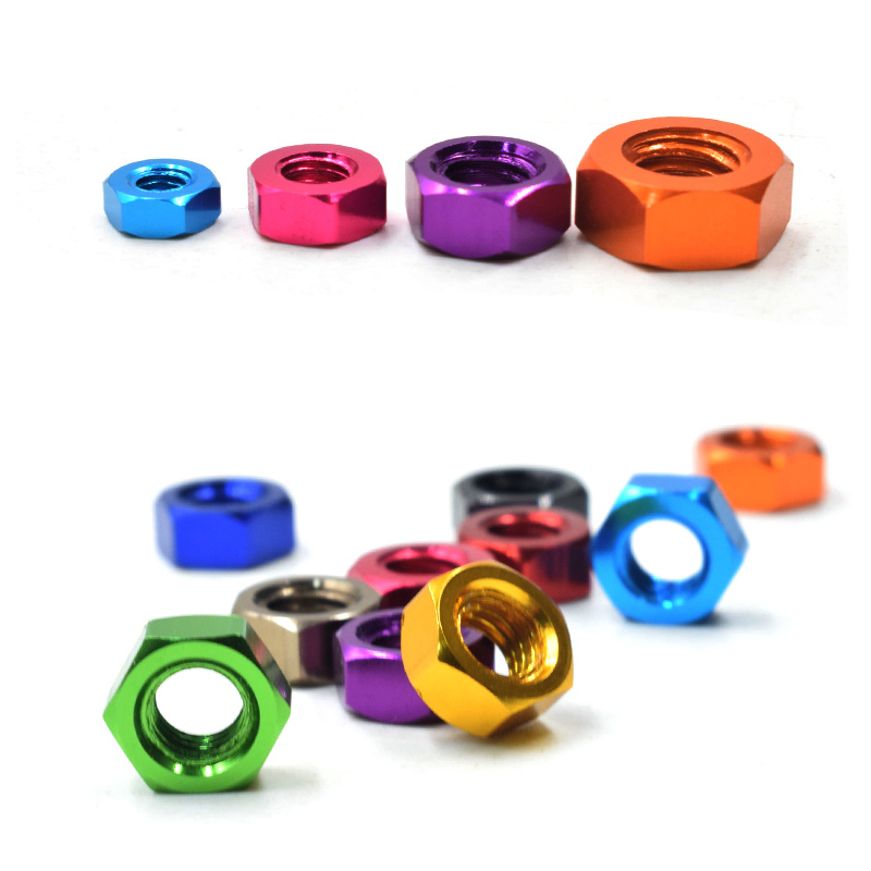 RJX 50pcs Aluminum Nut M3 M4 M5 M6 Nuts Aluminum Alloy Hexagon Nuts anodized 