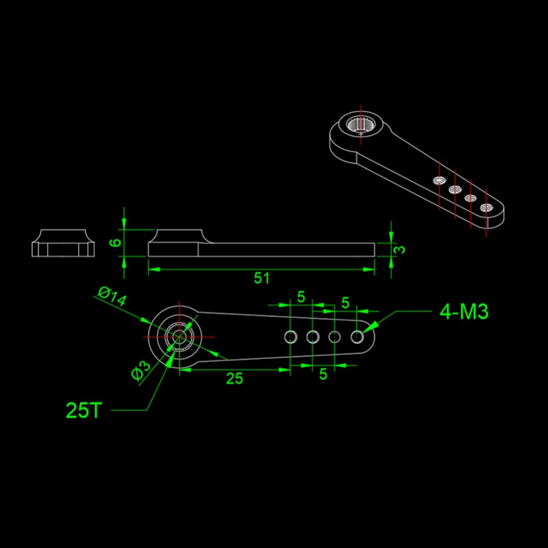 RJX 1pcs 25T CNC Metal Servo Arm For Futaba Servo