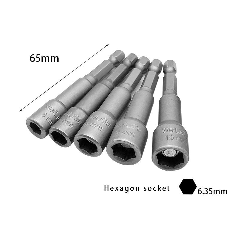 RJX 21pcs 65mm Hexagon Nut Setter Socket Driver Drill 1/4'' 6.35mm Hex Shank 4-24mm 