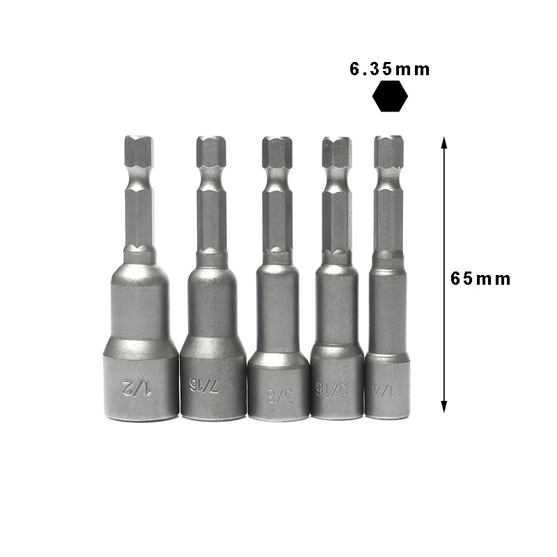 RJX 65mm 1/4" 6.35mm 5pcs 1/4in 5/16in 3/8in 7/16in 1/2in Nut Drivers