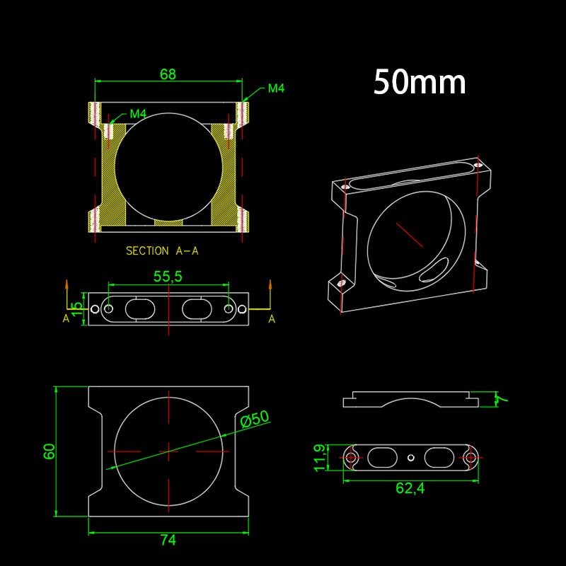 RJX 1pcs 30/40/50mm Alum Pipe clamps for carbon fiber tube
