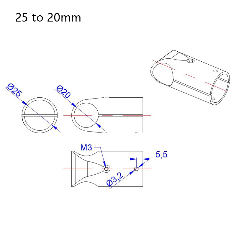 RJX 1pcs Landing Gear Aluminum Alloy Tee Tripod 25 to 20mm Carbon Fiber Tube Connector For Agriculture Drone UAV