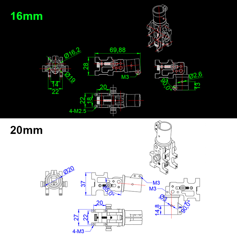 RJX V3 Z16 / Z20 / Z35 / Z40 /Z50 CNC Aluminum Folding down Arm Tube for RC Quadcopter Drone