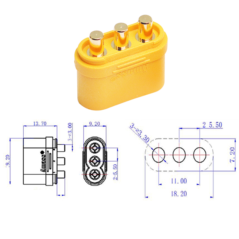 RJX10PCS Amass MR60PB Male Three-core 3 Core Plug T Plug Interface Connector Gold Plated for RC Drone Models Battery Parts