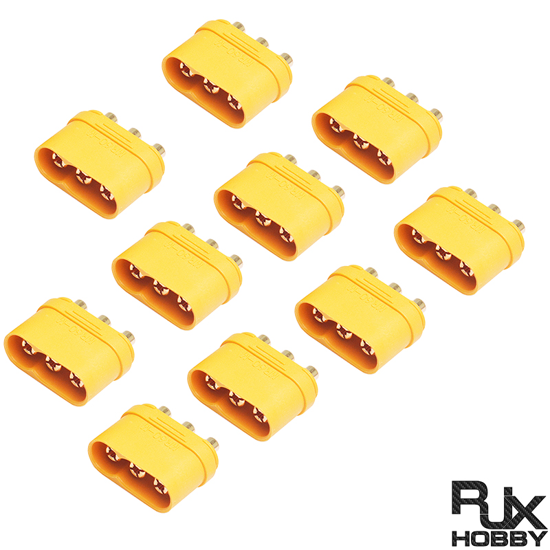 RJX10PCS Amass MR60PB Male Three-core 3 Core Plug T Plug Interface Connector Gold Plated for RC Drone Models Battery Parts