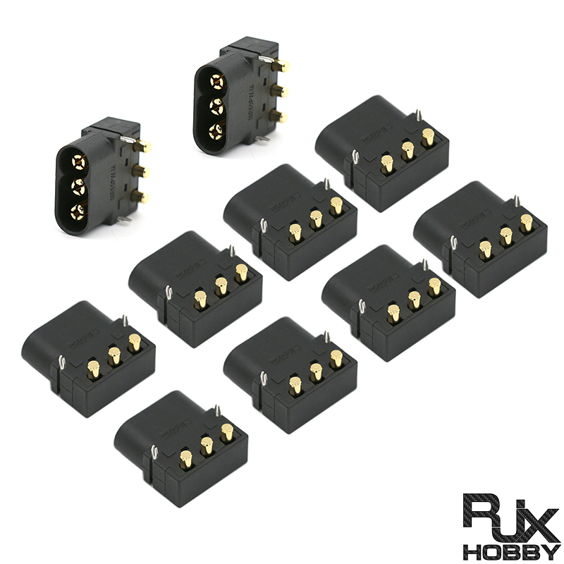RJX10PCS Amass MR60PW-M Three Core Gold-plated Male Plug Horizontal PCB Circuit Board Connector for RC Aircraft Battery Parts