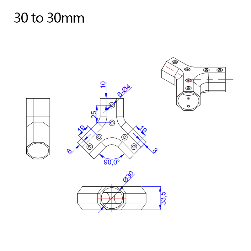 RJX Y-shaped arm base 30 to 30mm / 35 to 30mm / 35 to 35mm / 40 to 35mm pipe clamp horizontal for UAV connector
