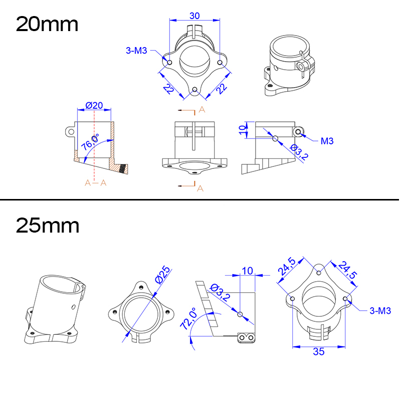 RJXHOBBY 1PCS 16/18/20/25/30mm Tripod Fixed Mount Landing Gear for UAV