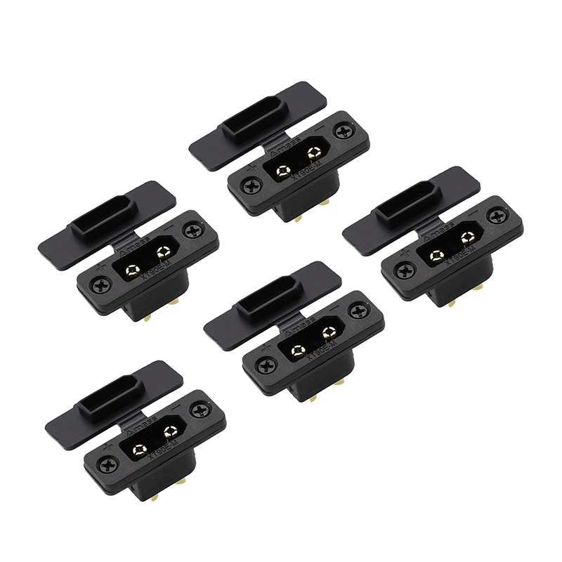 RJXHOBBY 5pcs Amass XT90E-M Brass Gold Plated Male Connector with Dust-proof Cover PVC Plug Protective Sleeve Cap