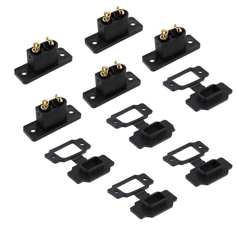 RJXHOBBY 5pcs Amass XT90E-M Brass Gold Plated Male Connector with Dust-proof Cover PVC Plug Protective Sleeve Cap