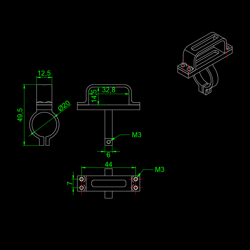 RJX 1PCS RC Agriculture UAV Frame AS150U Plug Fixed Seat Male Connector Mount Holder Support Base for 20mm Carbon Tube