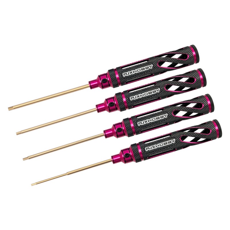 RJXHOBBY Pink Supper Light Knurled Grip HSS titanized Hex Screw driver Tools 1.5mm / 2.0mm / 2.5mm / 3.0mm