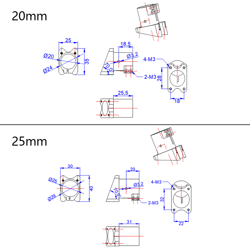 RJX 1pcs 20mm 25mm 30mm 40mm Uav Tripod Aluminum Tilt Fixed Seat Landing Gear Connector 