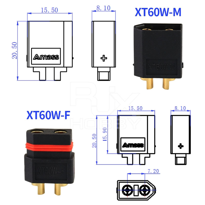 RJX 5 pair Amass XT60W Waterproof Plug Gold-Plated Bullet Connectors Male Female for RC Aircraft Drone Lipo Battery Car Boat