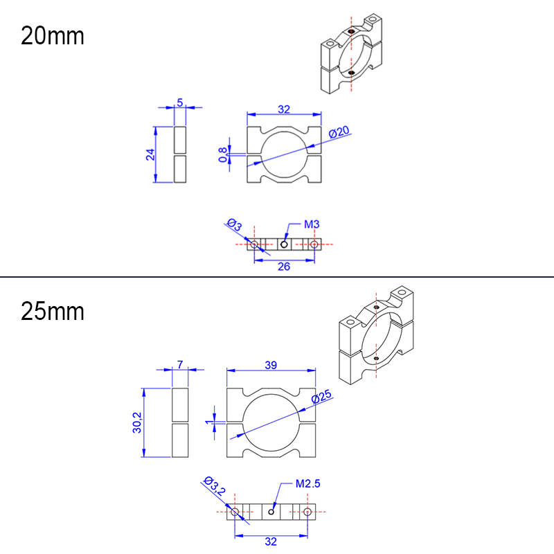 RJX 1pcs Aluminum Alloy 16 / 20 / 22 / 25 / 30 / 35 / 40mm Tube Clamp Fixture Clip Pipe Bracket for UAV Drone Spare Parts