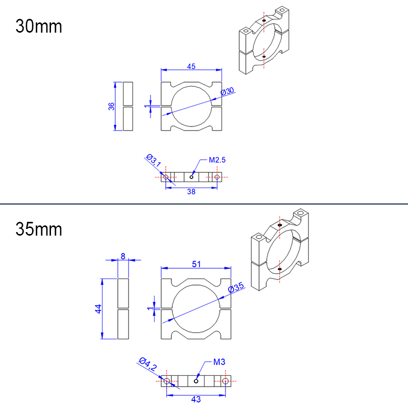 RJX 1pcs Aluminum Alloy 16 / 20 / 22 / 25 / 30 / 35 / 40mm Tube Clamp Fixture Clip Pipe Bracket for UAV Drone Spare Parts