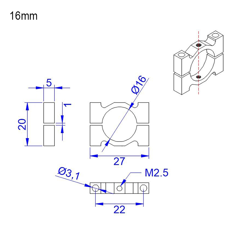 RJX 1pcs Aluminum Alloy 16 / 20 / 22 / 25 / 30 / 35 / 40mm Tube Clamp Fixture Clip Pipe Bracket for UAV Drone Spare Parts