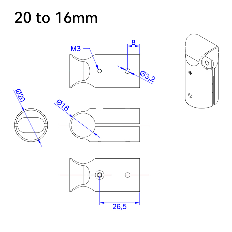 RJX 1pcs Landing Gear Aluminum Alloy Tee Tripod 20 to 16mm  / 25 to 16mm Carbon Fiber Tube Connector For Agriculture Drone UAV