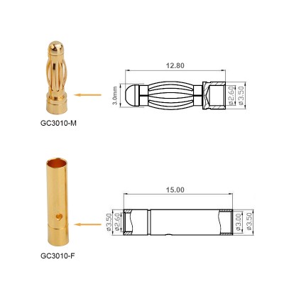 RJX 50 Pairs 3.0mm Gold Bullet Banana Connector Plug 3mm Male & Female Bullet Connector