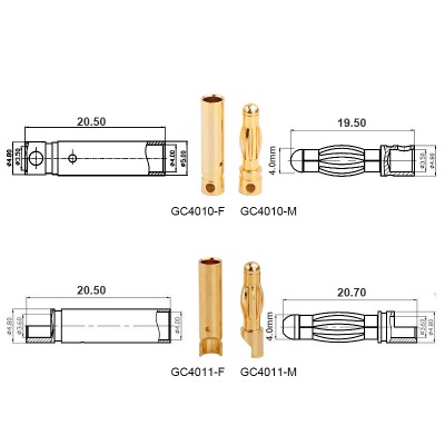 RJX 50 Pairs 4.0mm Gold Bullet Banana Connector Plug 4mm Male & Female Bullet Connector