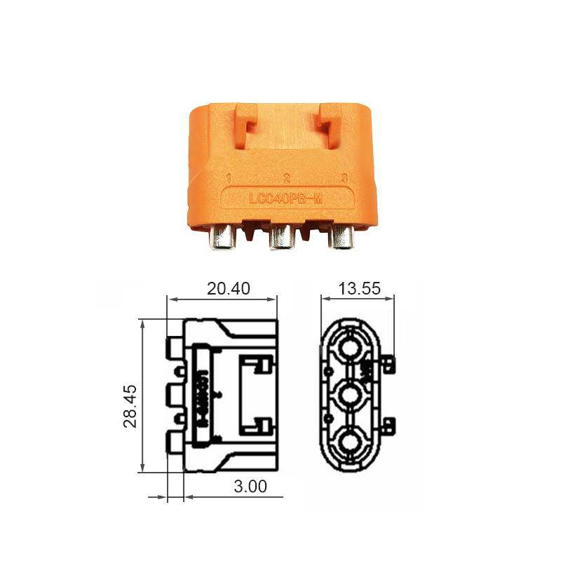 RJX Amass 10pcs Male 3PIN LCC40PB Copper Silver Plated Lithium Battery Connector For Smart Appliance