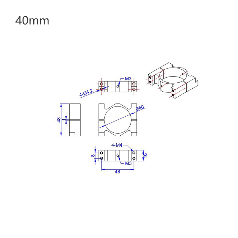 RJX 1pcs Aluminum Alloy  40mm Tube Clamp Fixture Clip Pipe Bracket for UAV Drone Spare Parts