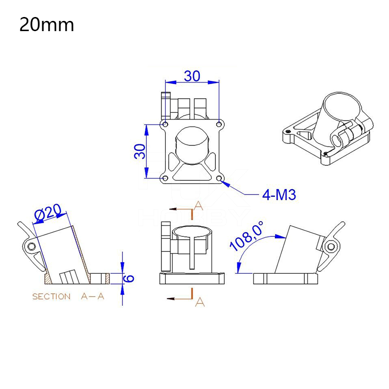 RJX 1pcs 20mm Quick Release Tripod Aluminum Tilt Fixed Seat Landing Gear Connector