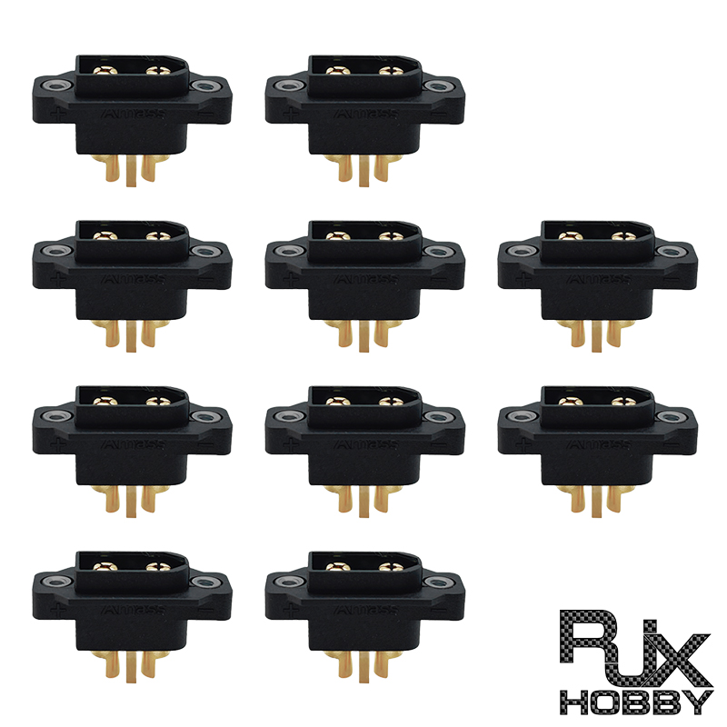 RJXHOBBY 10pcs XT60IE-M Battery Plug Can be Fixed XT60IE Male Gold-Plated Connector with Nuts DIY Connecting Parts