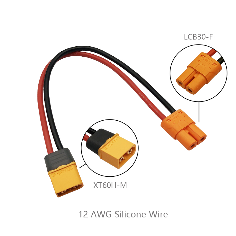 RJX 1pcs XT60 Male to LCB30 Female Extension Adapter 12AWG Wire
