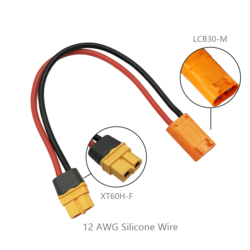 RJX 1pcs XT60 Female to LCB30 Male Extension Adapter 12AWG Wire 