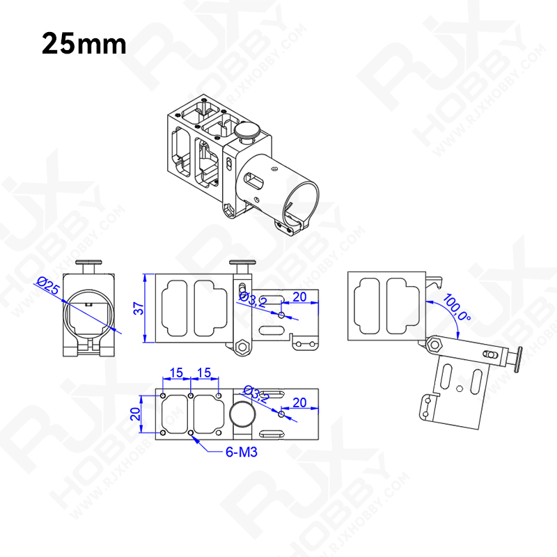 RJX 1pcs Aluminum alloy folding down arm pipe joint 25 30mm for plant protection uav RC helicopter spareparts