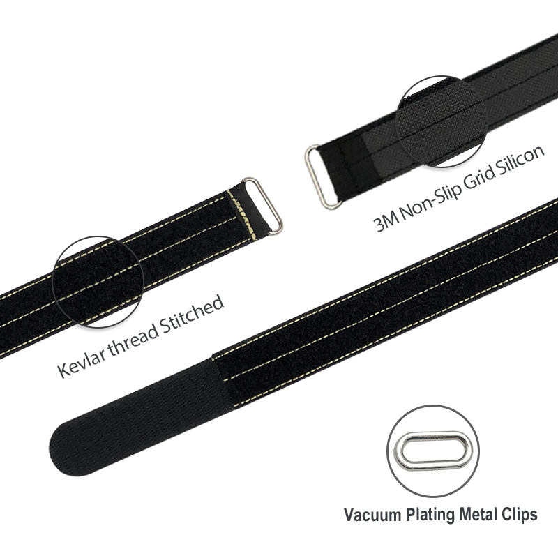 RJXHOBBY 1pcs 25mm Width Kevlar Battery Strap Kevlar Stitching Rubber Grip and Zinc Alloy Seamless Buckle (Length: 300-1000mm)