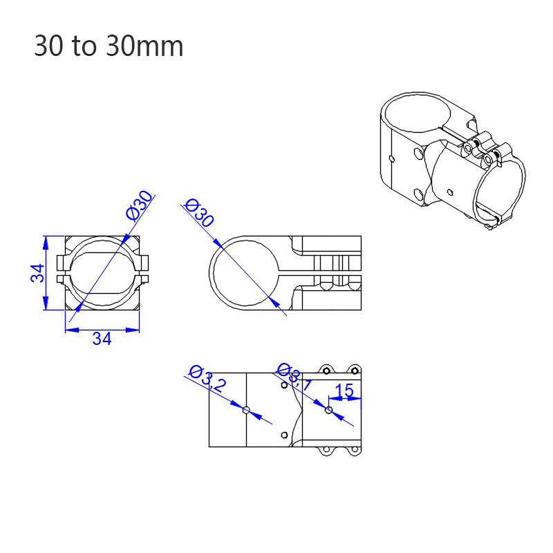 RJX 1pcs Alum 25 to 25mm / 30 to 30mm / 30 to 25mm / 30 to 40mm Tee Joint  Landing Gear Connector Adapter for RC Plant UAV Drone