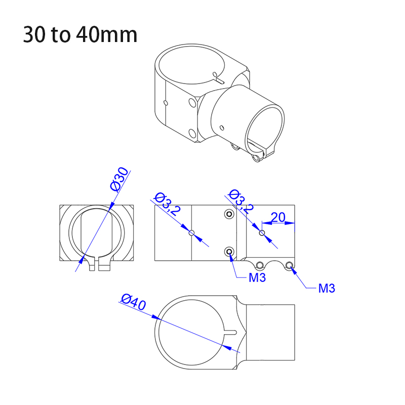 RJX 1pcs Alum 25 to 25mm / 30 to 30mm / 30 to 25mm / 30 to 40mm Tee Joint  Landing Gear Connector Adapter for RC Plant UAV Drone
