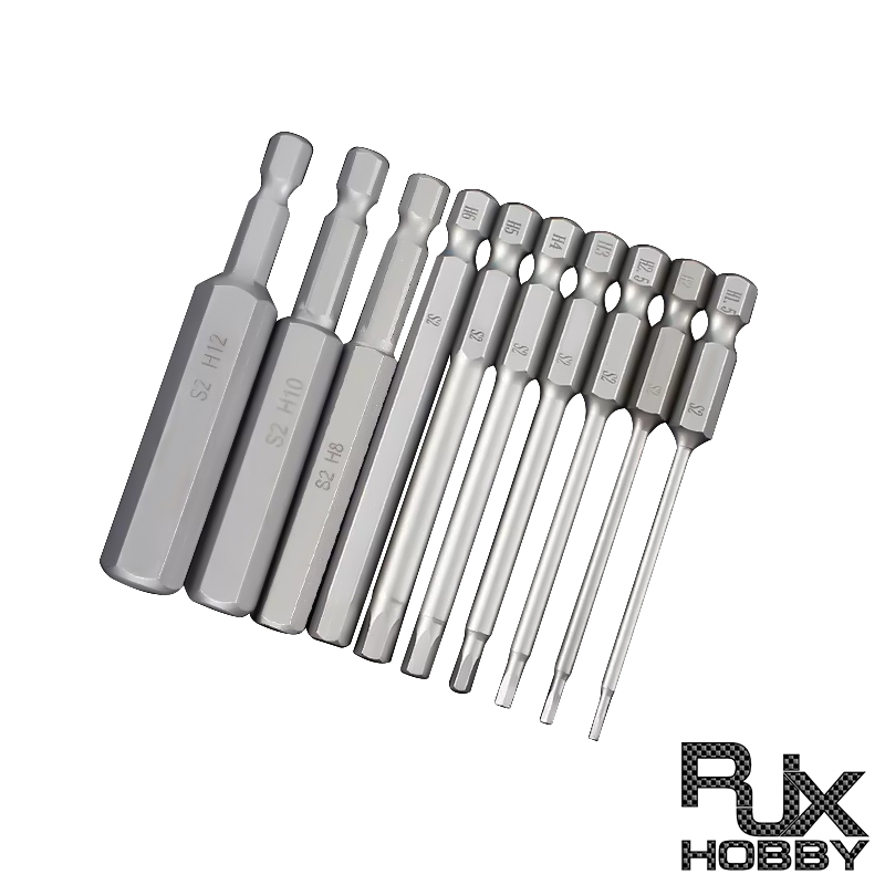 RJX 75mm 1.5 2.0 2.5 3.0 4.0 5.0 6.0 8.0 10 12mm Hex Key Allen Screwdriver Bits Magnetic 1/4 6.35mm Quick Change Impact Driver 