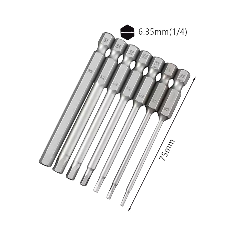RJX 75mm 1.5 2.0 2.5 3.0 4.0 5.0 6.0 8.0 10 12mm Hex Key Allen Screwdriver Bits Magnetic 1/4 6.35mm Quick Change Impact Driver 