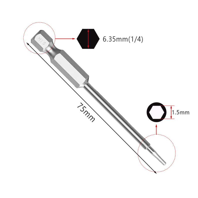 RJX 75mm 1.5 2.0 2.5 3.0 4.0 5.0 6.0 8.0 10 12mm Hex Key Allen Screwdriver Bits Magnetic 1/4 6.35mm Quick Change Impact Driver 