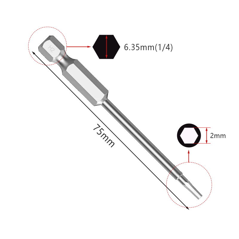 RJX 75mm 1.5 2.0 2.5 3.0 4.0 5.0 6.0 8.0 10 12mm Hex Key Allen Screwdriver Bits Magnetic 1/4 6.35mm Quick Change Impact Driver 