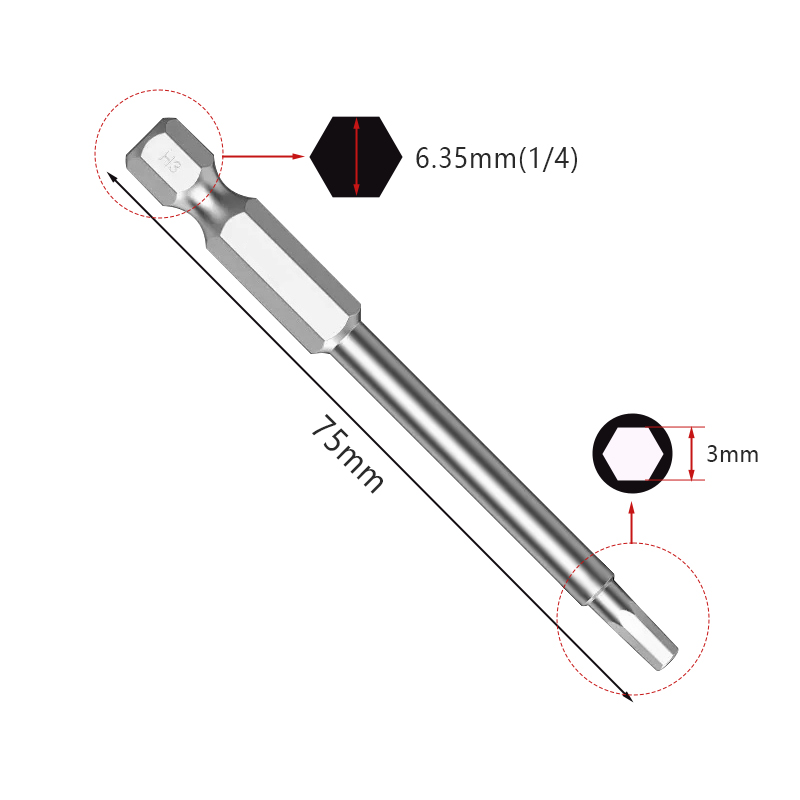 RJX 75mm 1.5 2.0 2.5 3.0 4.0 5.0 6.0 8.0 10 12mm Hex Key Allen Screwdriver Bits Magnetic 1/4 6.35mm Quick Change Impact Driver 