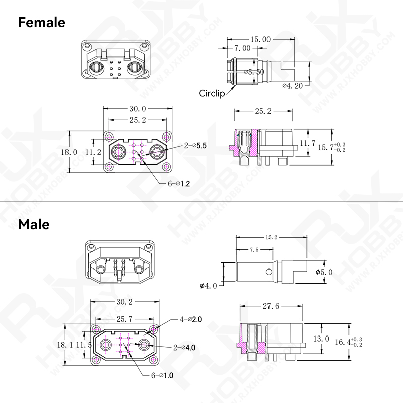 RJX 1Pairs JX-6 6 Pins 6+2 Micro Connectors for UAV VTOL Model Airplane RC Vehicles Boat Turbine Jet RC DIY Plugs