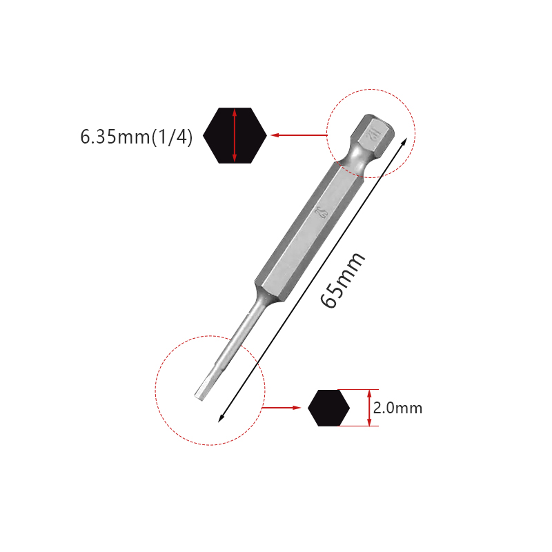 RJX 65mm 1.5 2.0 2.5 3.0 4.0 5.0 6.0mm Hex Key Allen Screwdriver Bits Magnetic 1/4 6.35mm Quick Change Impact Driver