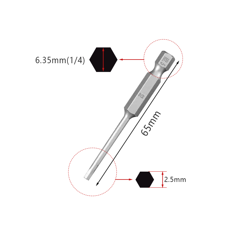 RJX 65mm 1.5 2.0 2.5 3.0 4.0 5.0 6.0mm Hex Key Allen Screwdriver Bits Magnetic 1/4 6.35mm Quick Change Impact Driver