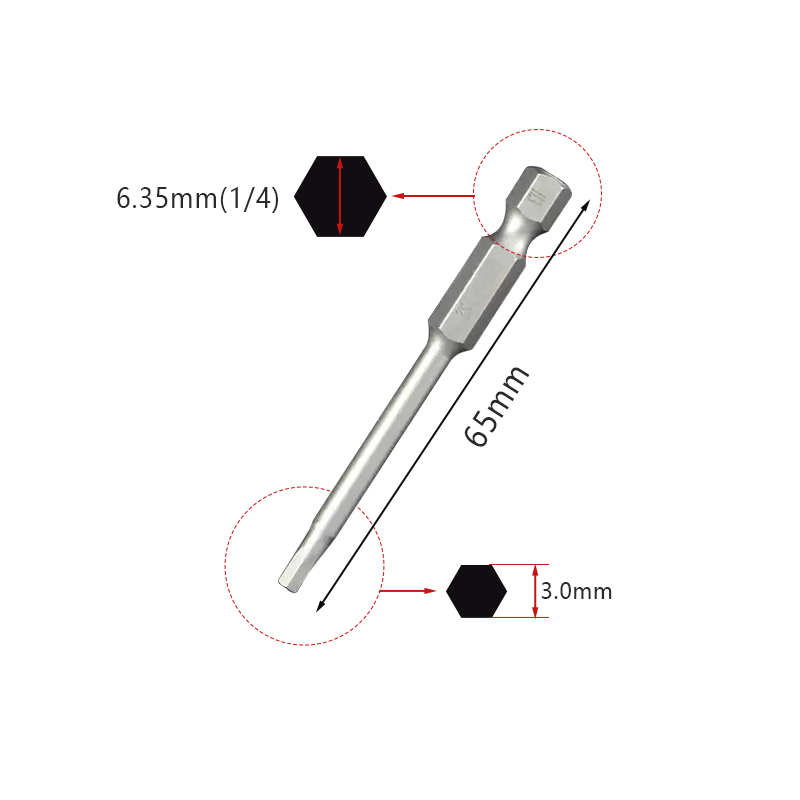 RJX 65mm 1.5 2.0 2.5 3.0 4.0 5.0 6.0mm Hex Key Allen Screwdriver Bits Magnetic 1/4 6.35mm Quick Change Impact Driver